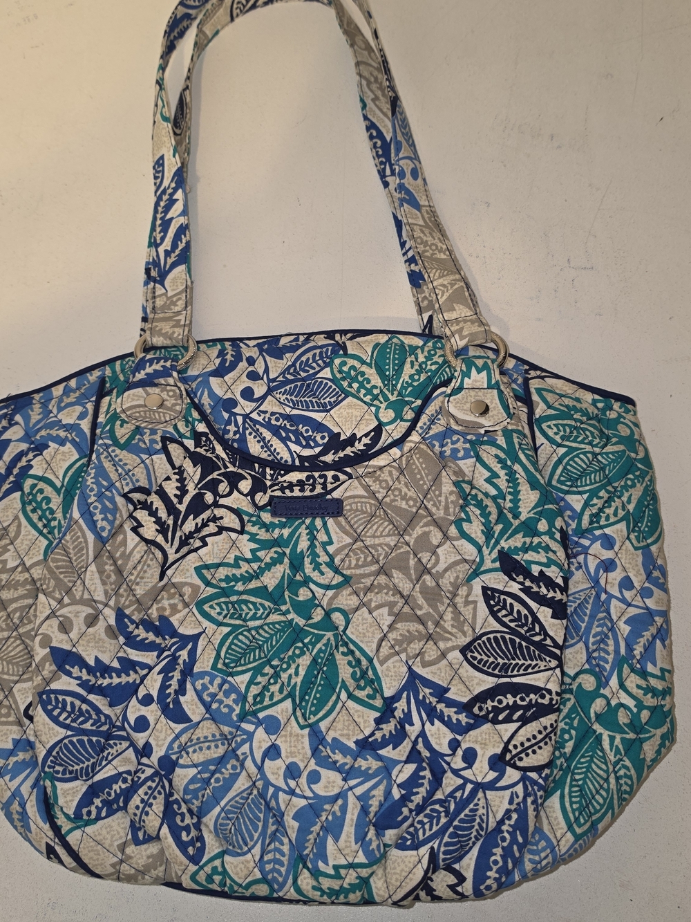 Vera Bradley Quilted Floral Tote in Teal, Blue & Gray